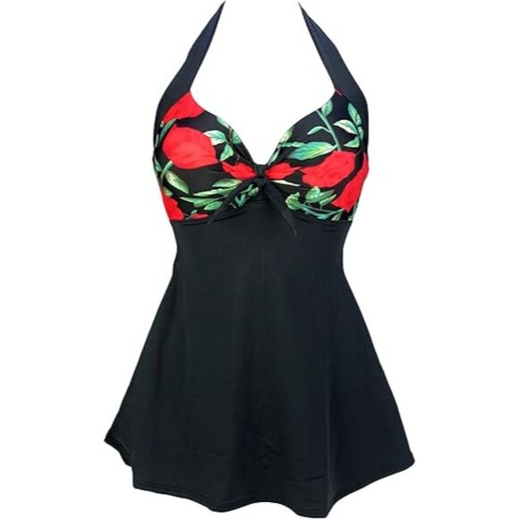 Cocoship Vintage Sailor Pin Up Halter Neck Swimsuit Floral Print Size 14 - Picture 2 of 10